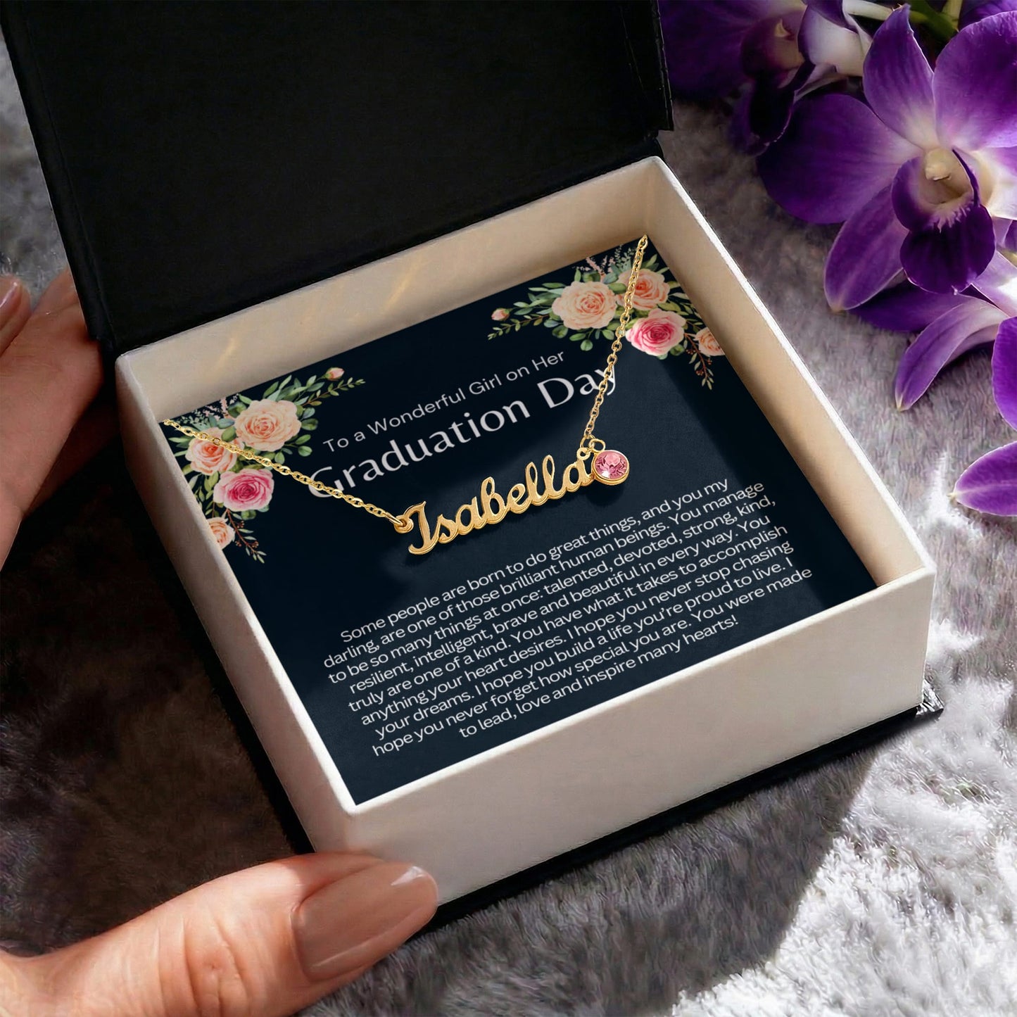 Personalized Graduation Gift for Her - Custom Birthstone Name Necklace