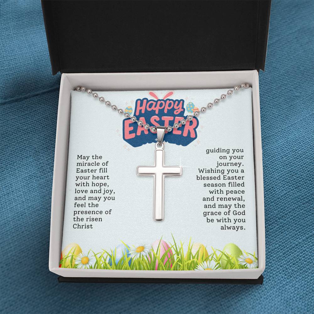 Happy Easter Gift for Dad - Artisan-crafted Stainless Cross Necklace with Ball Chain