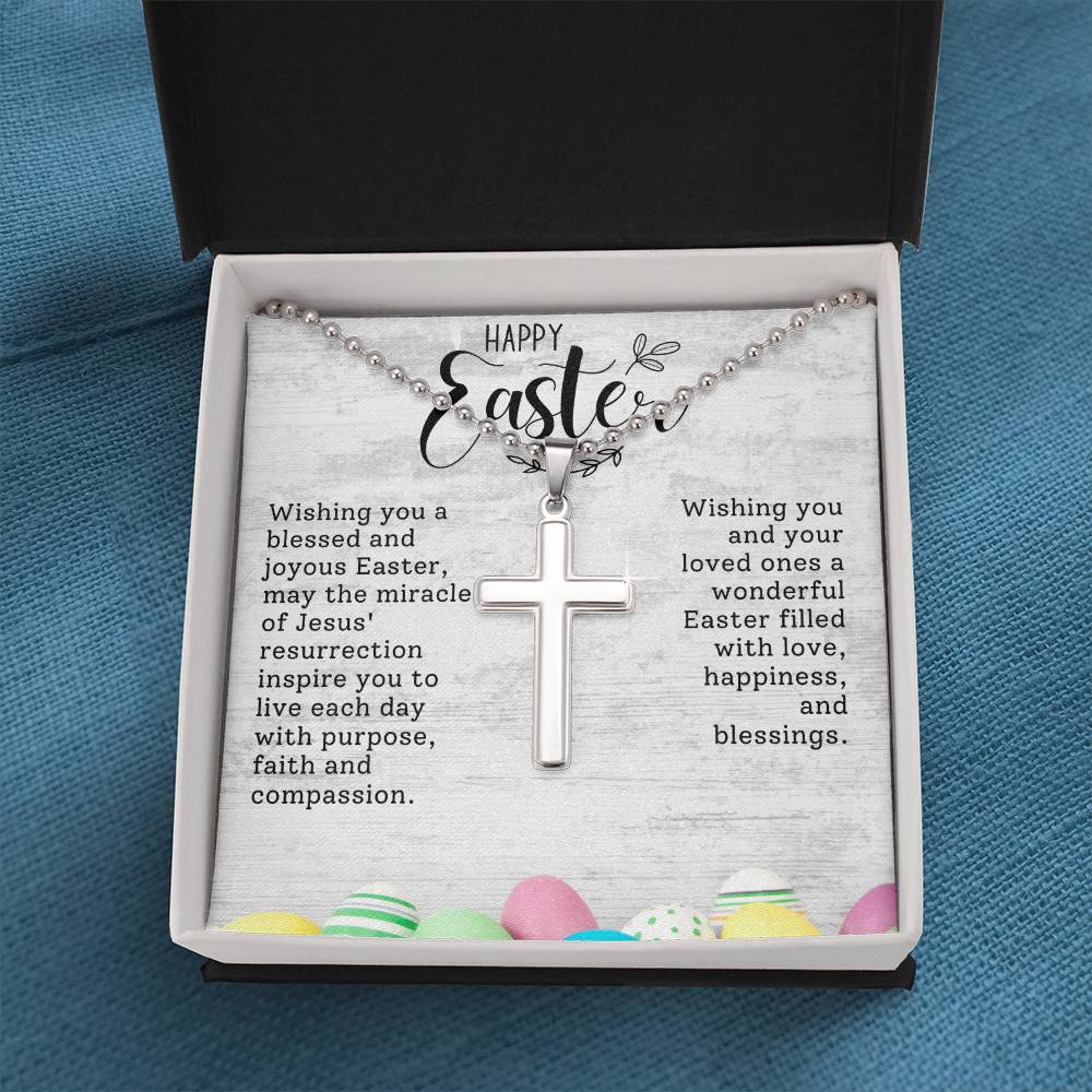 Happy Easter Gift for Son - Artisan-crafted Stainless Cross Necklace with Ball Chain