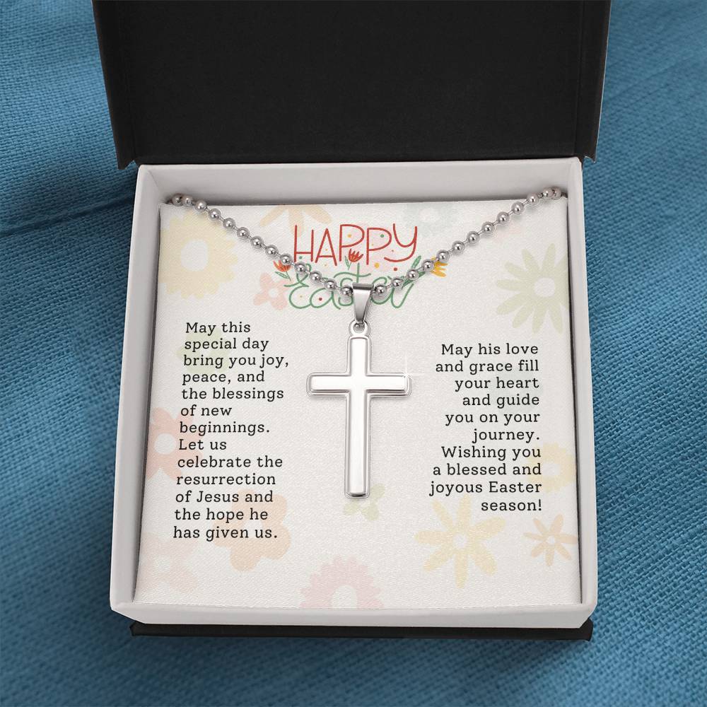 Happy Easter Gift for Husband - Artisan-crafted Stainless Cross Necklace with Ball Chain