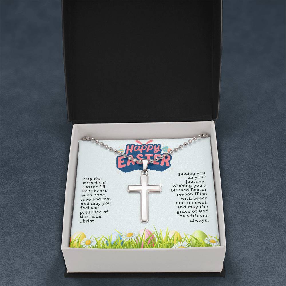 Happy Easter Gift for Dad - Artisan-crafted Stainless Cross Necklace with Ball Chain