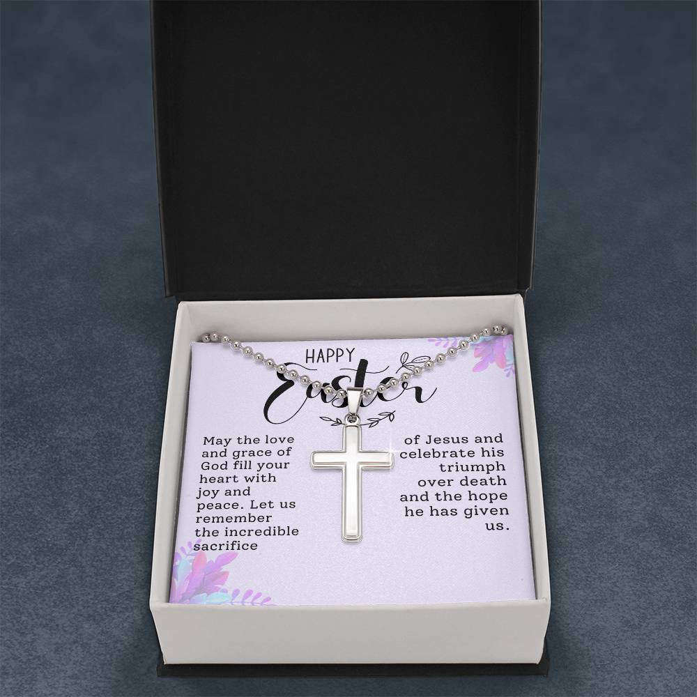 Happy Easter Gift for Daughter - Artisan-crafted Stainless Cross Necklace with Ball Chain