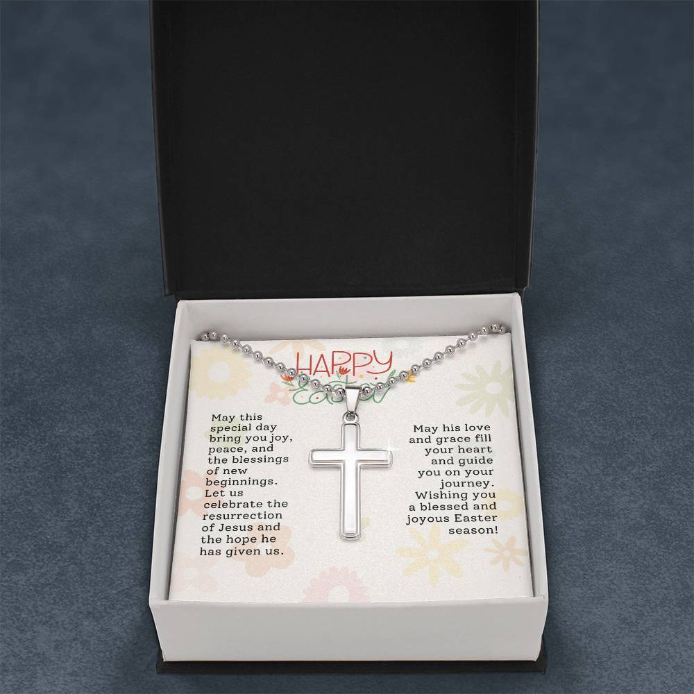 Happy Easter Gift for Wife - Artisan-crafted Stainless Cross Necklace with Ball Chain