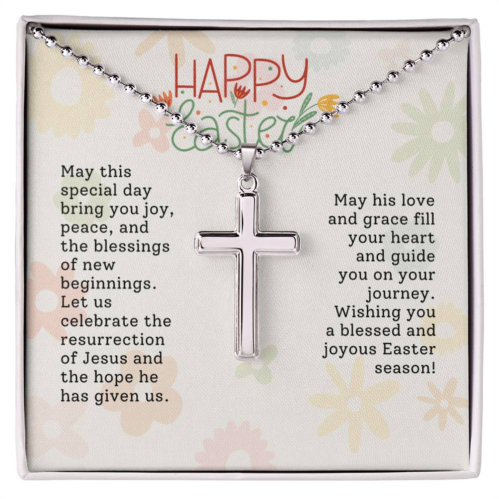 Happy Easter Gift for Wife - Artisan-crafted Stainless Cross Necklace with Ball Chain