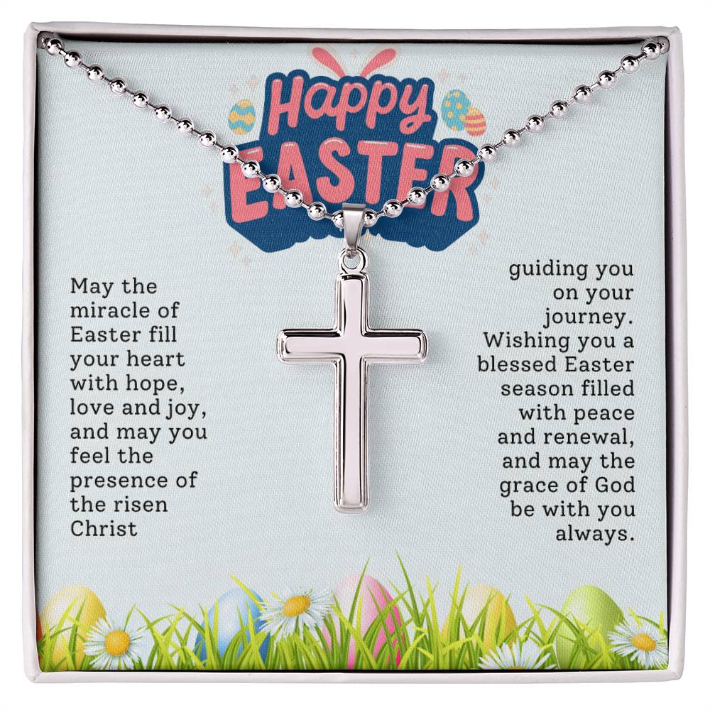 Happy Easter Gift for Dad - Artisan-crafted Stainless Cross Necklace with Ball Chain