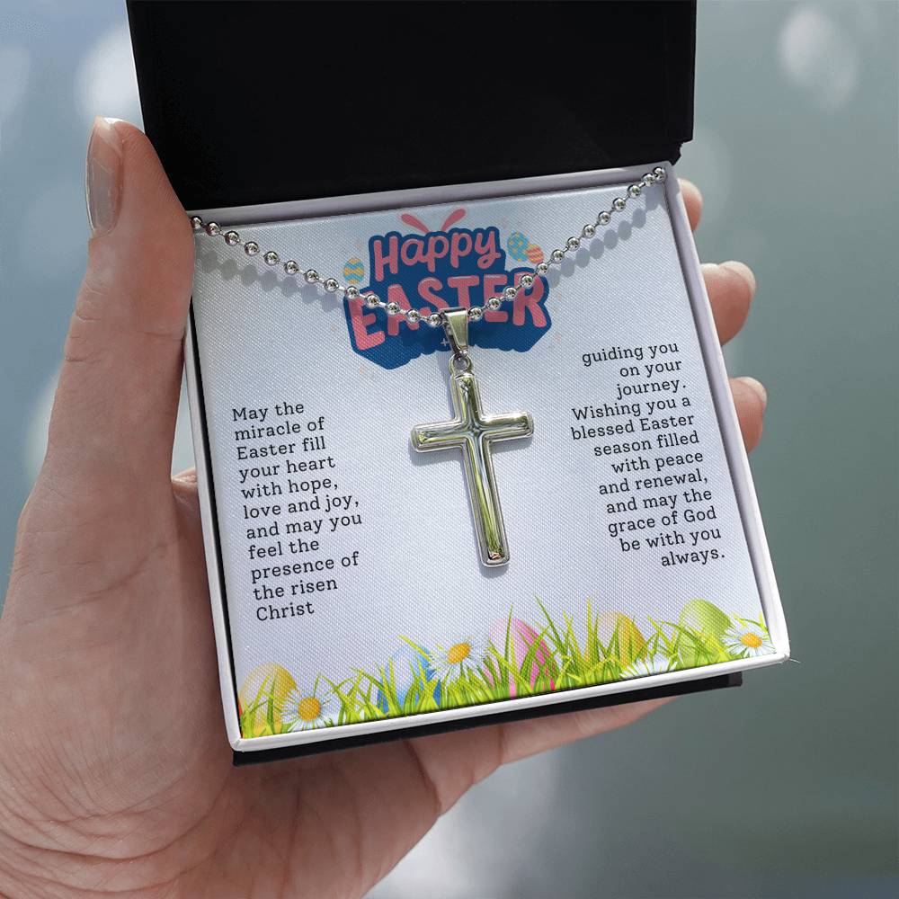 Happy Easter Gift for Dad - Artisan-crafted Stainless Cross Necklace with Ball Chain