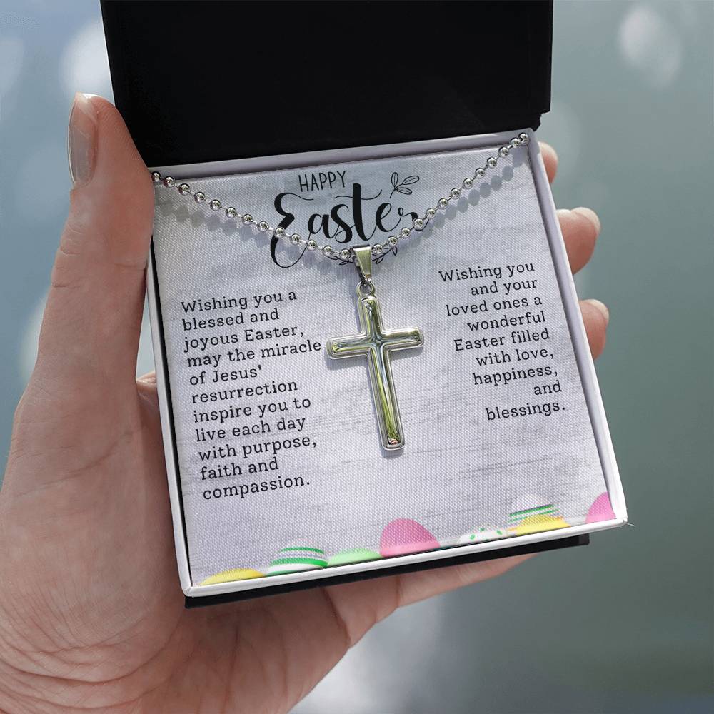 Happy Easter Gift for Son - Artisan-crafted Stainless Cross Necklace with Ball Chain
