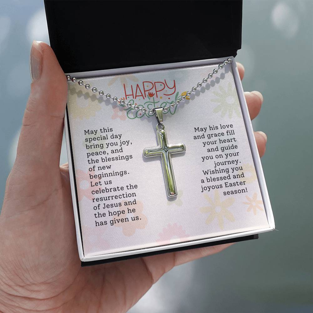 Happy Easter Gift for Husband - Artisan-crafted Stainless Cross Necklace with Ball Chain