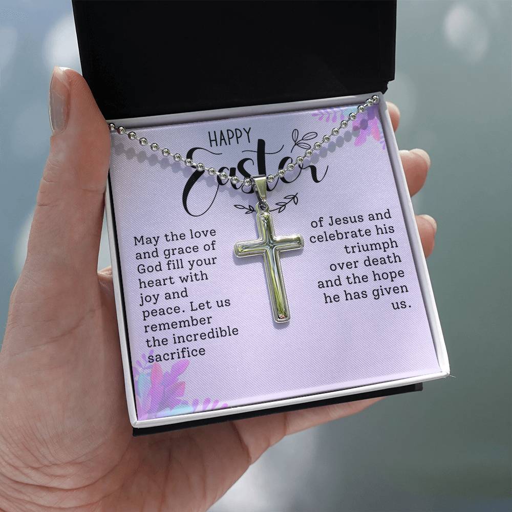 Happy Easter Gift for Sister - Artisan-crafted Stainless Cross Necklace with Ball Chain