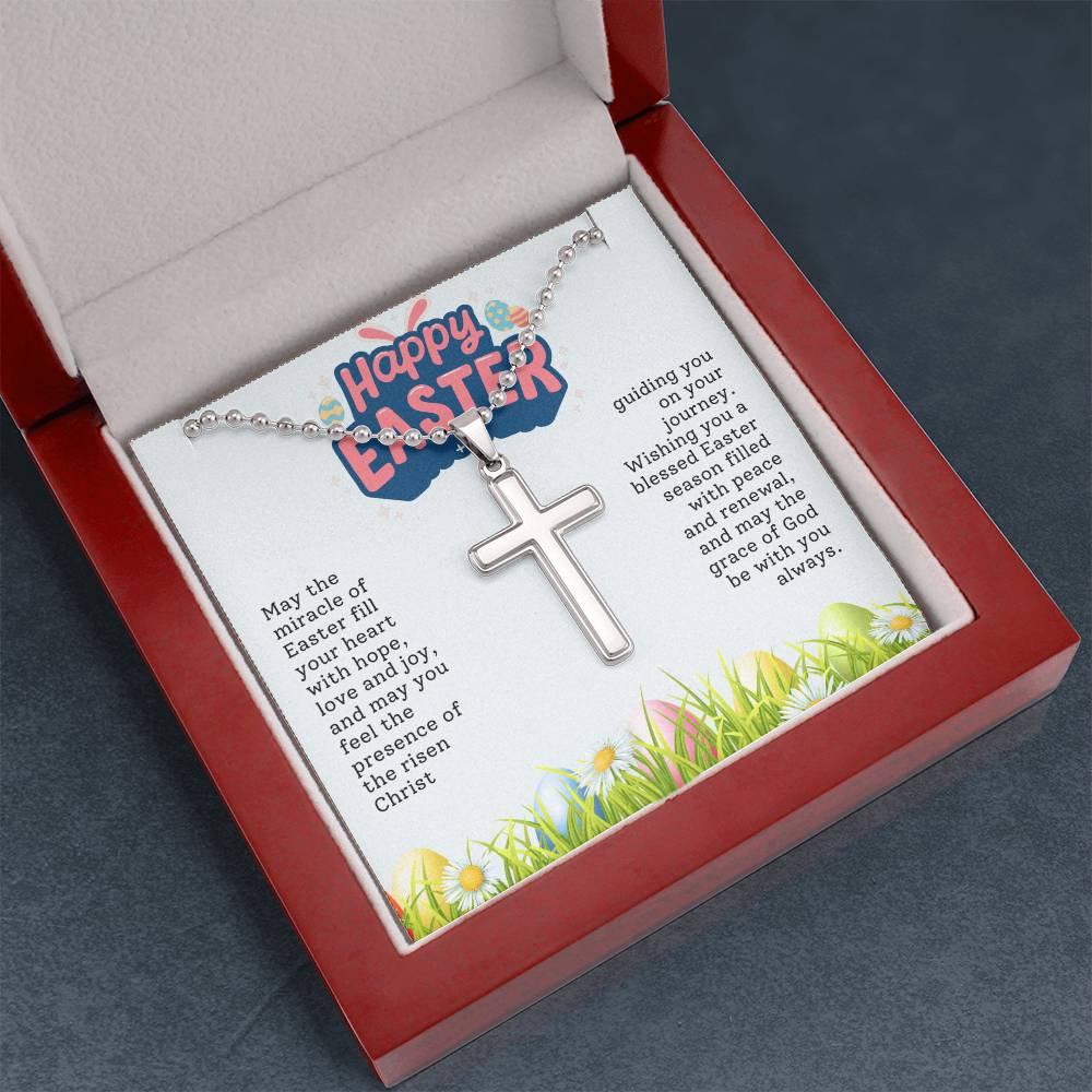 Happy Easter Gift for Dad - Artisan-crafted Stainless Cross Necklace with Ball Chain