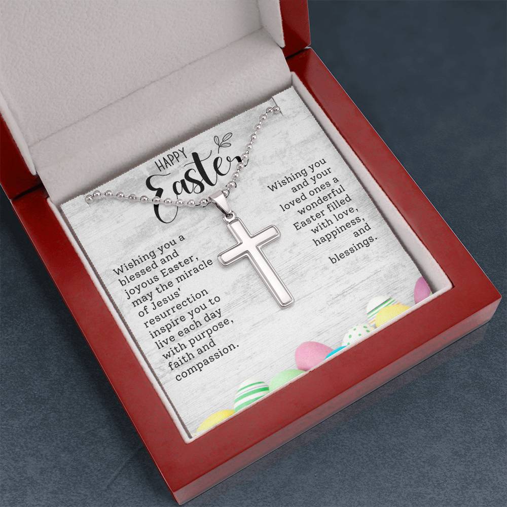 Happy Easter Gift for Son - Artisan-crafted Stainless Cross Necklace with Ball Chain