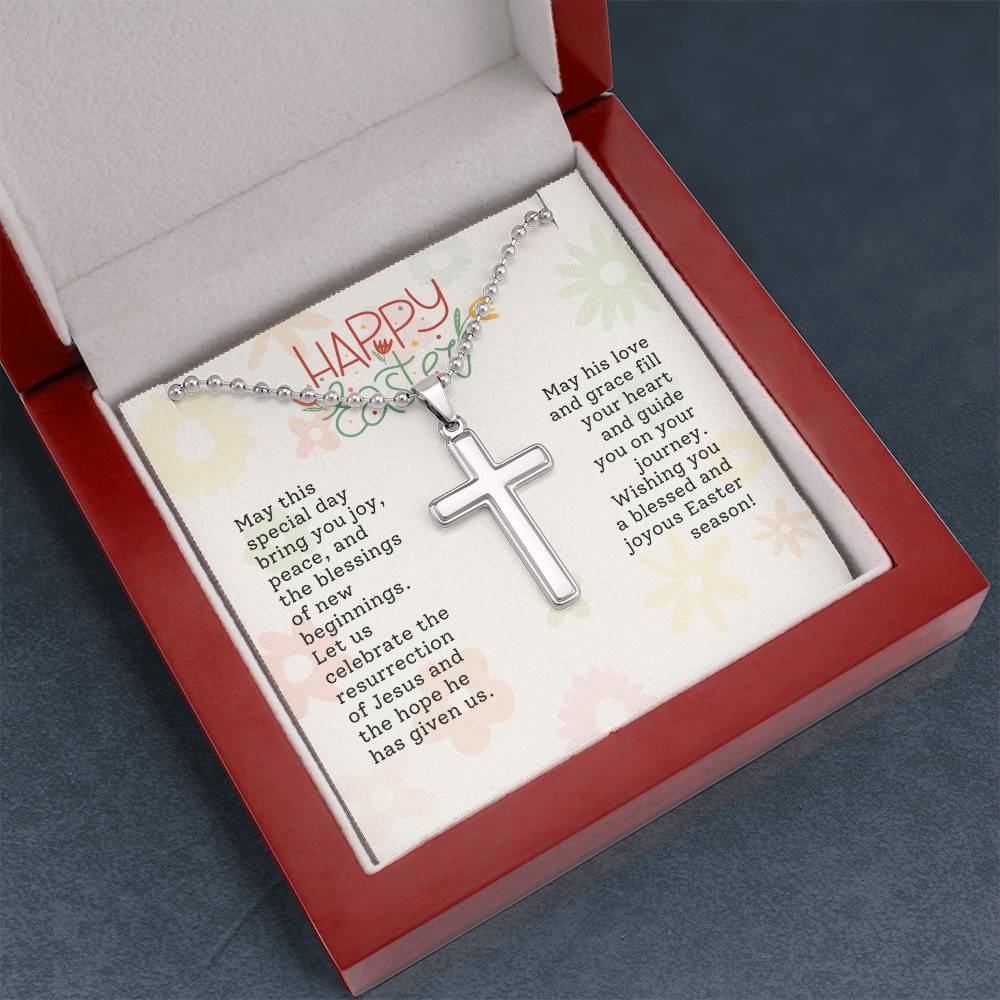 Happy Easter Gift for Wife - Artisan-crafted Stainless Cross Necklace with Ball Chain