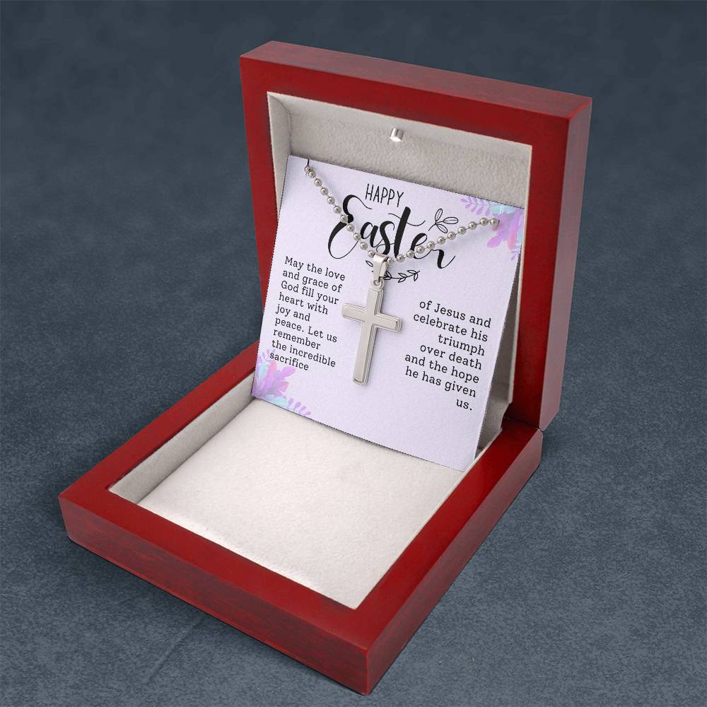 Happy Easter Gift for Daughter - Artisan-crafted Stainless Cross Necklace with Ball Chain