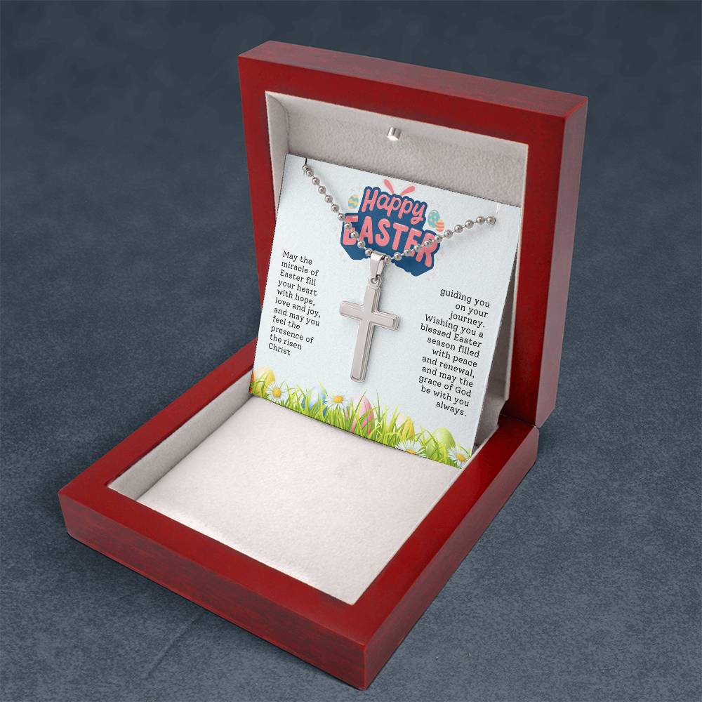 Happy Easter Gift for Dad - Artisan-crafted Stainless Cross Necklace with Ball Chain