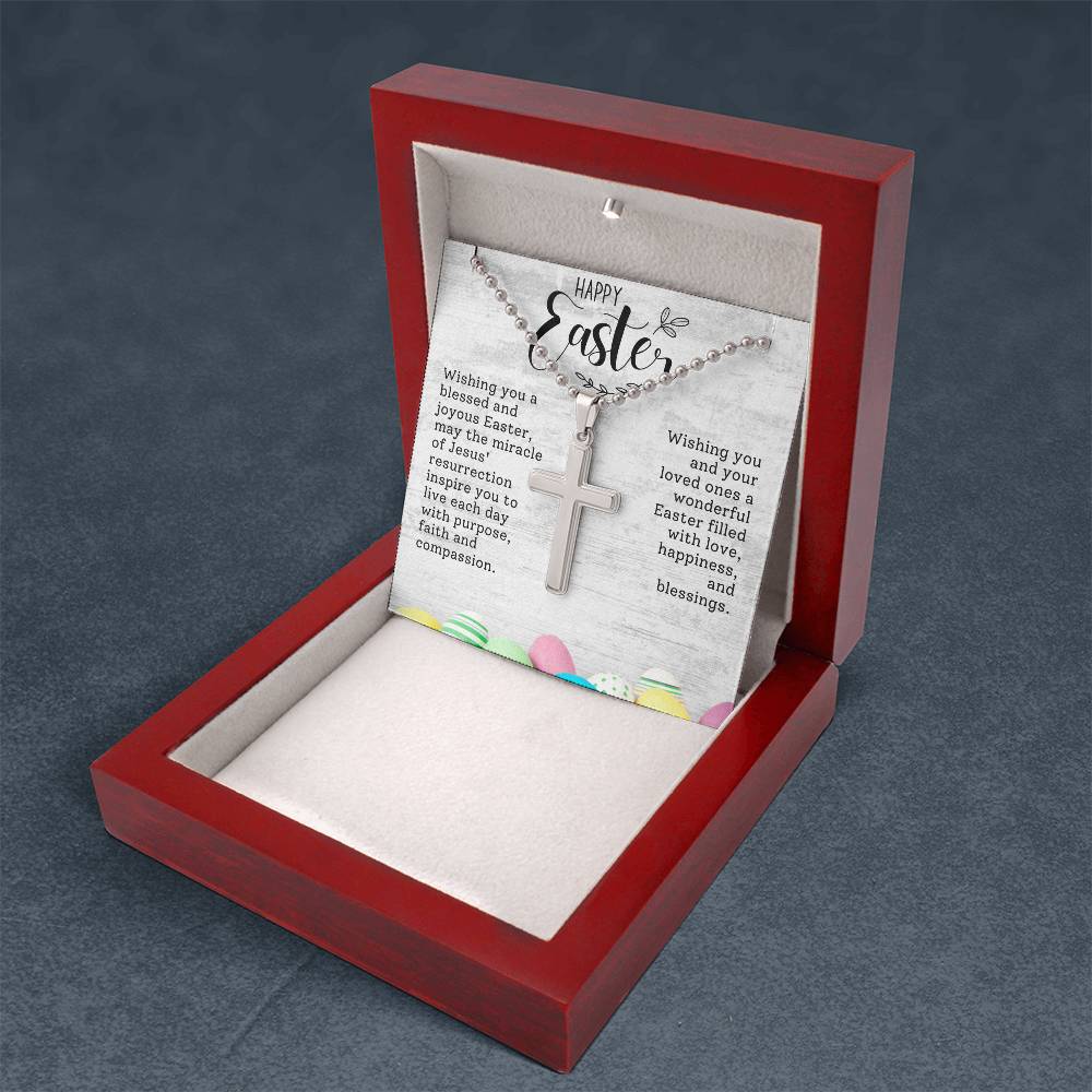 Happy Easter Gift for Son - Artisan-crafted Stainless Cross Necklace with Ball Chain