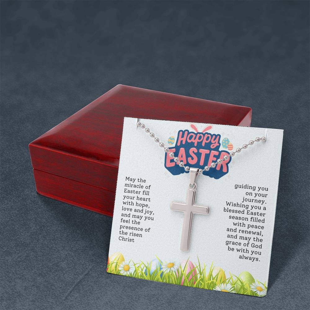 Happy Easter Gift for Dad - Artisan-crafted Stainless Cross Necklace with Ball Chain