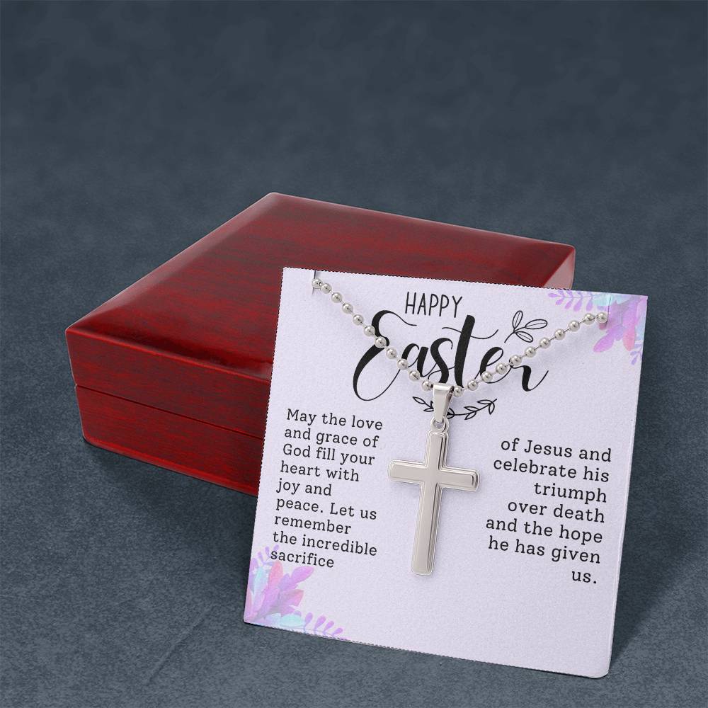Happy Easter Gift for Sister - Artisan-crafted Stainless Cross Necklace with Ball Chain