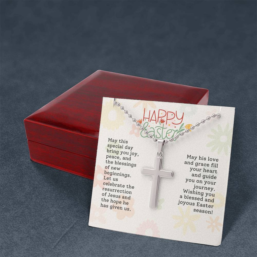 Happy Easter Gift for Husband - Artisan-crafted Stainless Cross Necklace with Ball Chain