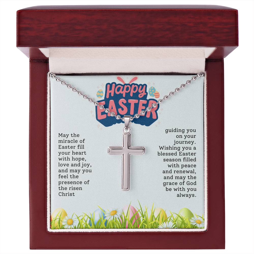 Happy Easter Gift for Dad - Artisan-crafted Stainless Cross Necklace with Ball Chain