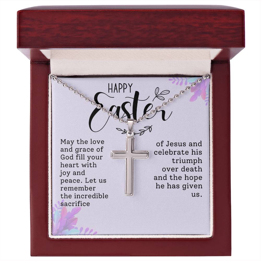 Happy Easter Gift for Sister - Artisan-crafted Stainless Cross Necklace with Ball Chain
