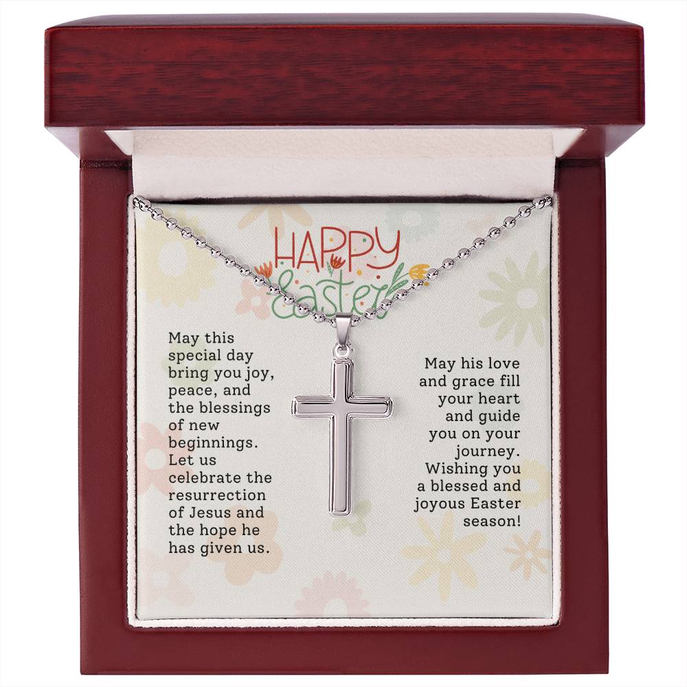 Happy Easter Gift for Wife - Artisan-crafted Stainless Cross Necklace with Ball Chain
