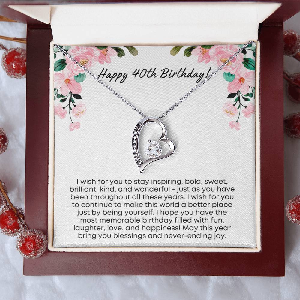 40th Birthday Gift for Women | Forever Love Necklace with Thoughtful Card | Unique Jewelry Gift for Her 40th Birthday