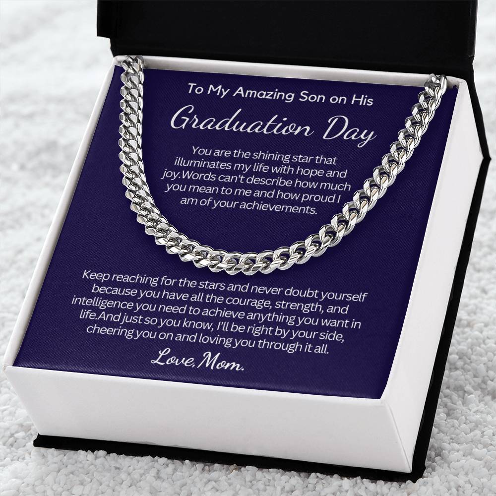 Graduation Gift for Son from Mom - Cuban Link Chain - Keep reaching for the stars!