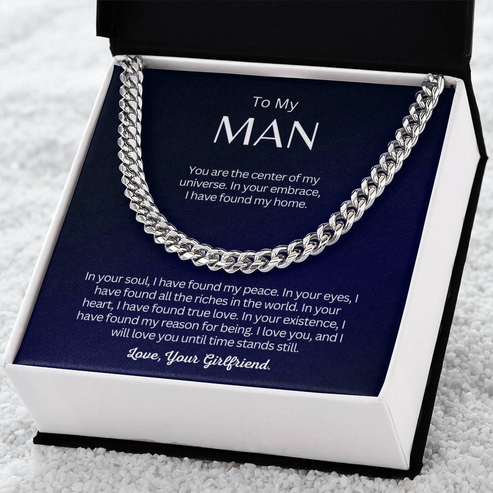 TO MY MAN - Perfect Gift from Girlfriend - Cuban Link Chain Necklace - You are the center of my universe!