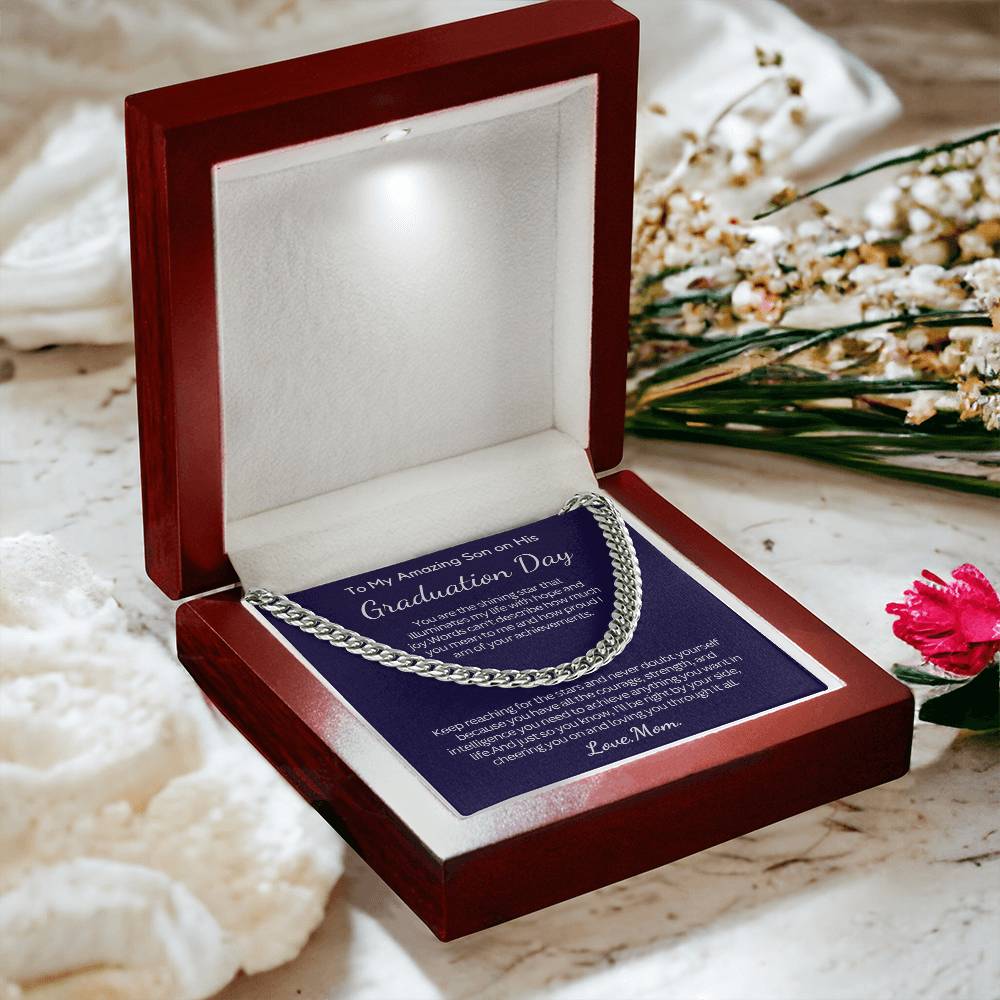 Graduation Gift for Son from Mom - Cuban Link Chain - Keep reaching for the stars!