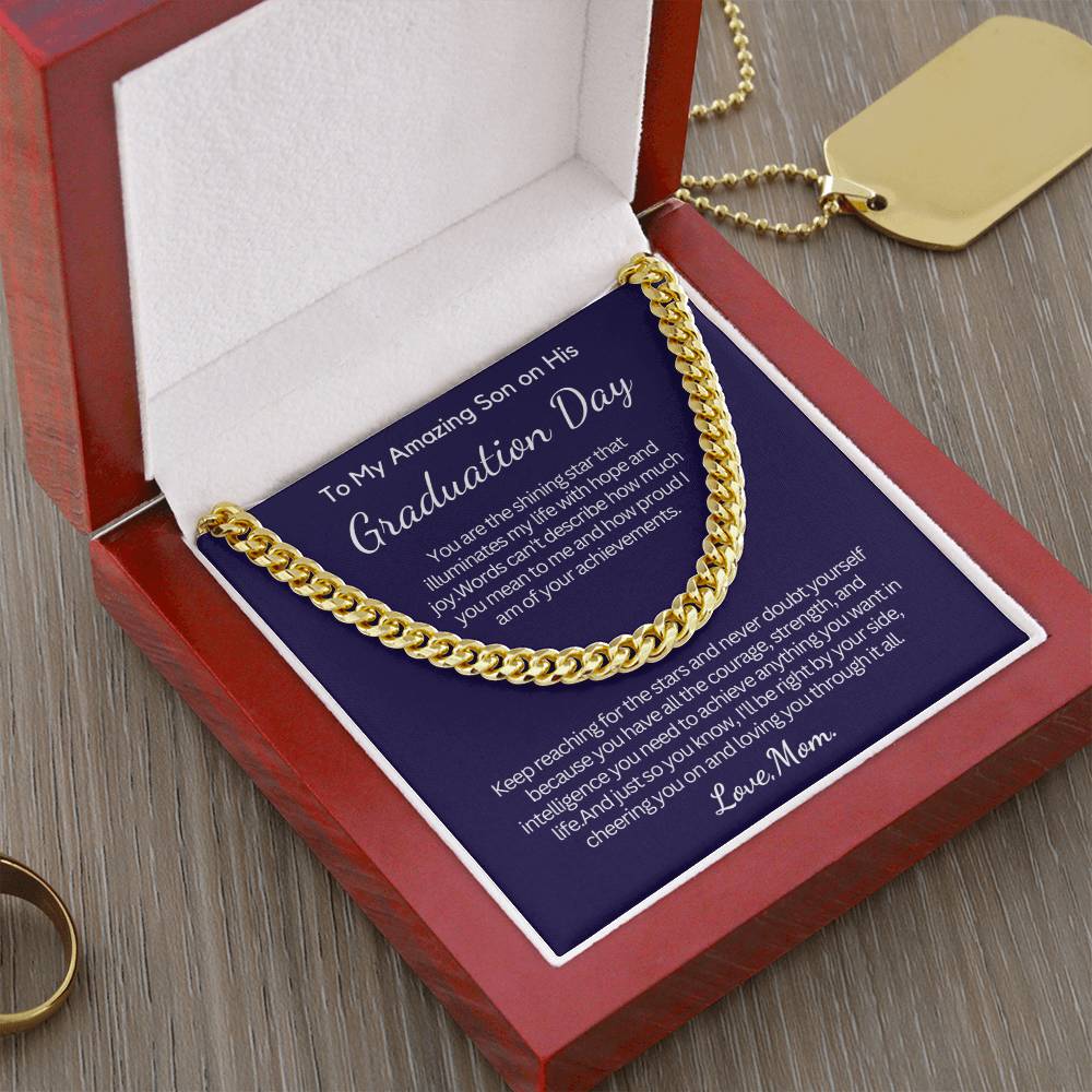 Graduation Gift for Son from Mom - Cuban Link Chain - Keep reaching for the stars!