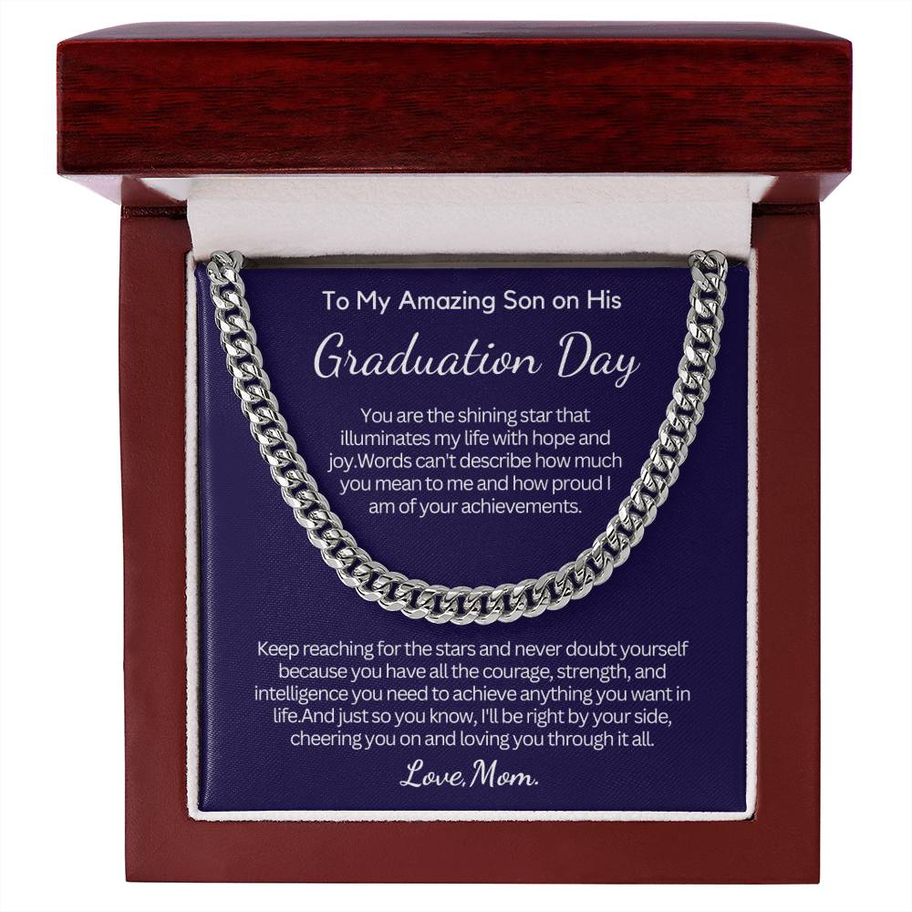 Graduation Gift for Son from Mom - Cuban Link Chain - Keep reaching for the stars!