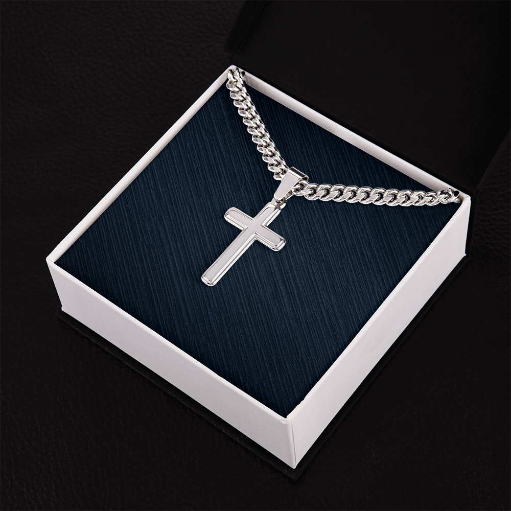 Engraved Cuban Cross Chain Necklace, Famprecious Gifts Personalized Cuban Link Cross Chain
