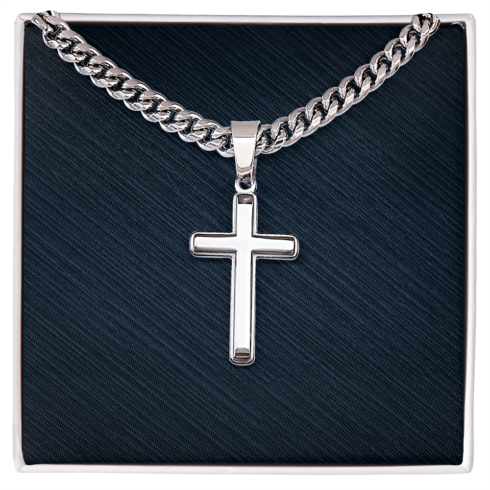 Engraved Cuban Cross Chain Necklace, Famprecious Gifts Personalized Cuban Link Cross Chain