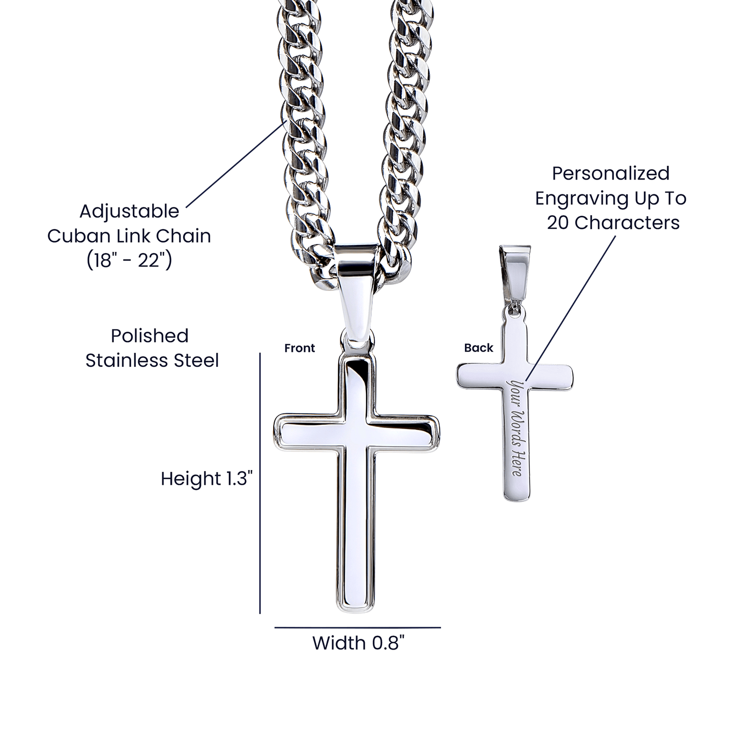 Engraved Cuban Cross Chain Necklace, Famprecious Gifts Personalized Cuban Link Cross Chain