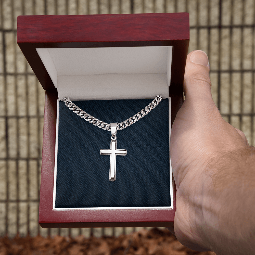 Engraved Cuban Cross Chain Necklace, Famprecious Gifts Personalized Cuban Link Cross Chain