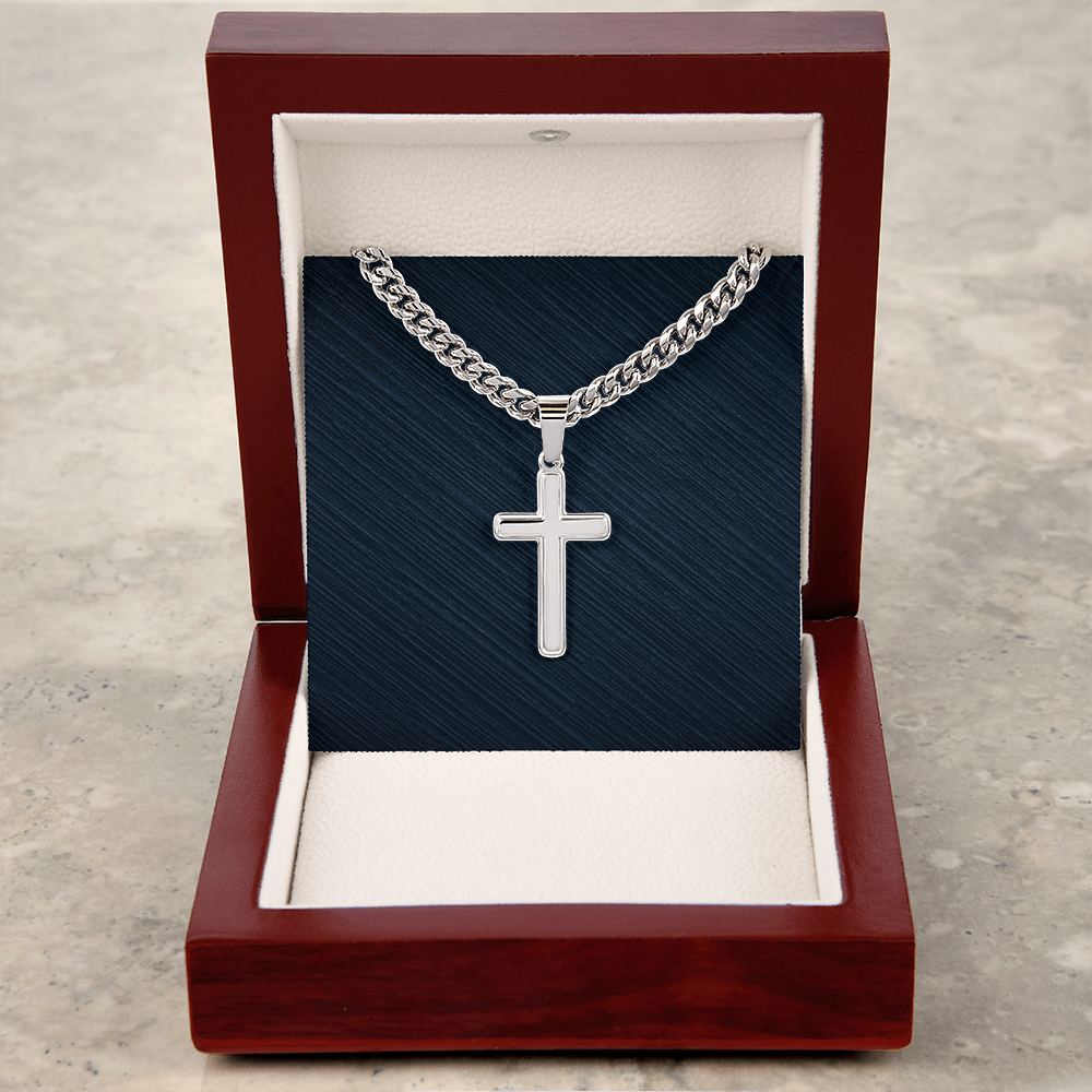 Engraved Cuban Cross Chain Necklace, Famprecious Gifts Personalized Cuban Link Cross Chain
