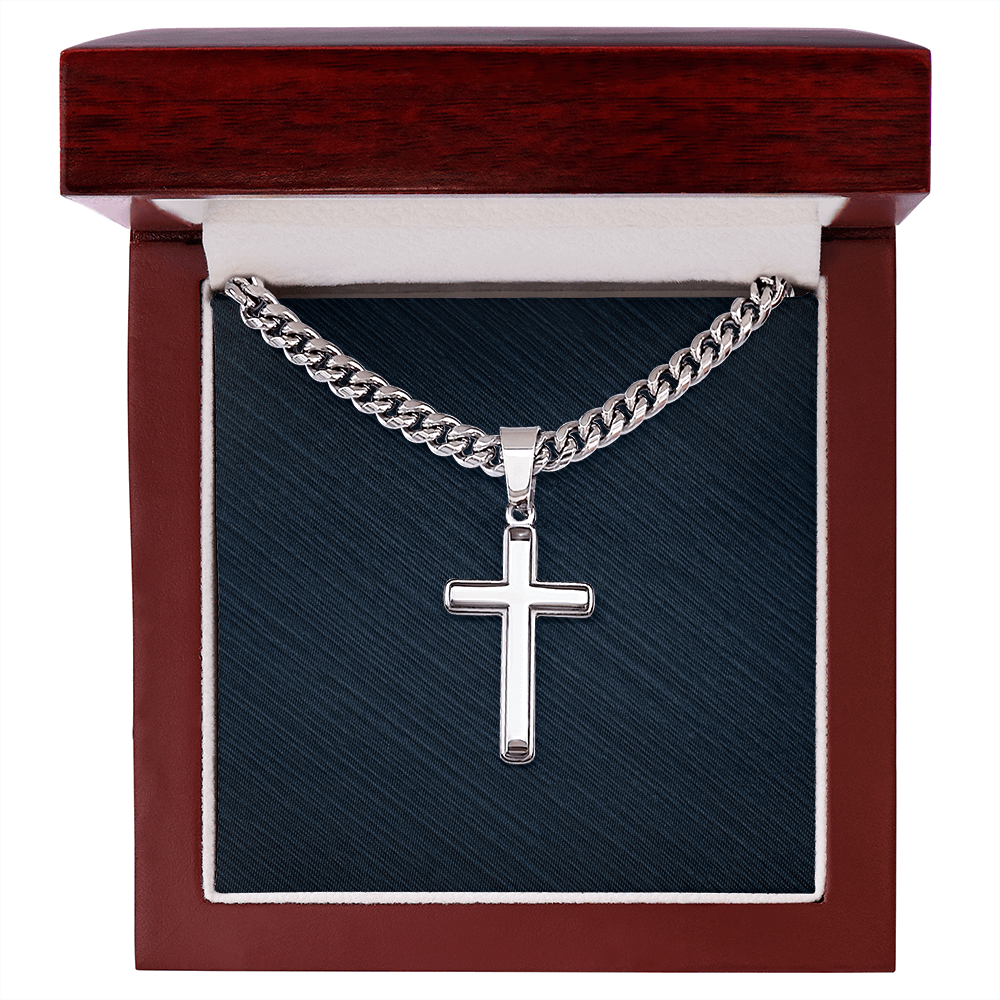 Engraved Cuban Cross Chain Necklace, Famprecious Gifts Personalized Cuban Link Cross Chain