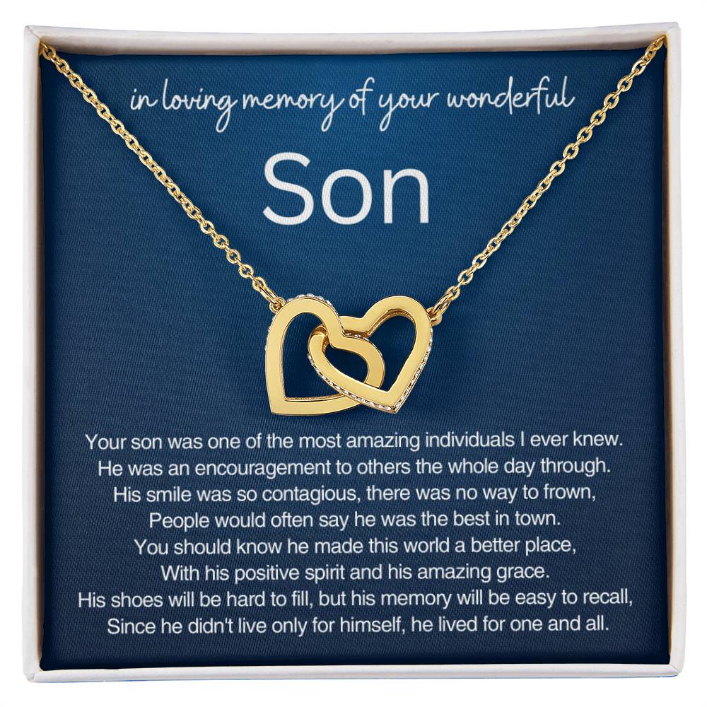 Remembrance Gift - In loving memory of you wonderful son - Interlocking Hearts Necklace