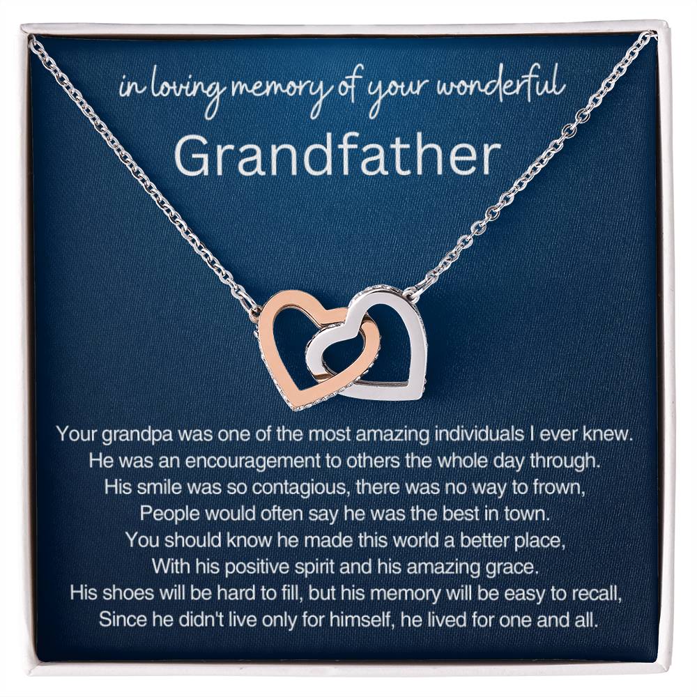 Remembrance Gift - In loving memory of you wonderful Grandfather - Interlocking Hearts Necklace