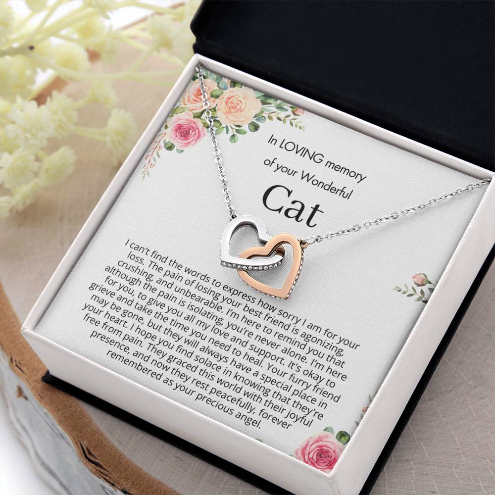 Remembrance Gift - In loving memory of you wonderful cat - Interlocking Hearts Necklace