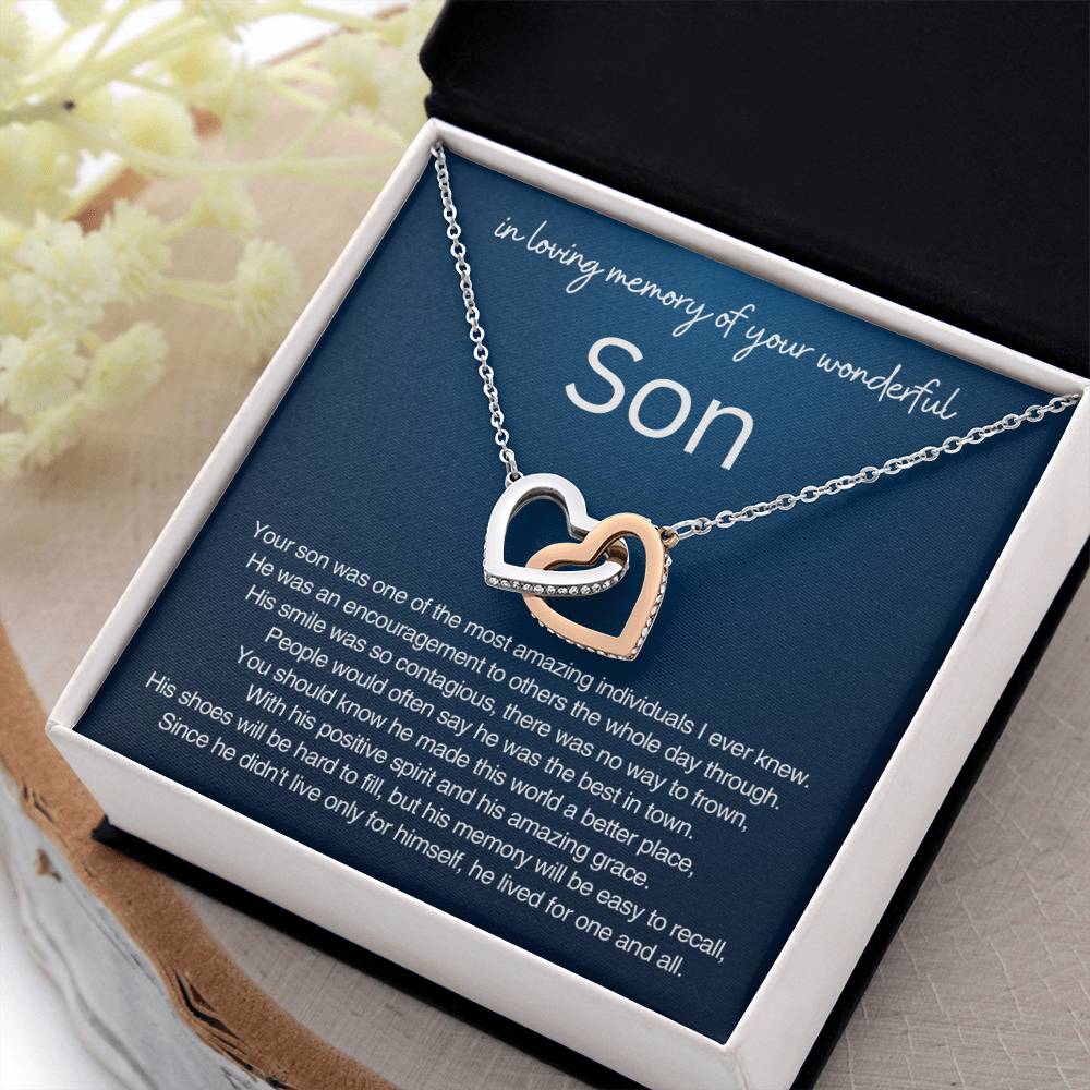 Remembrance Gift - In loving memory of you wonderful son - Interlocking Hearts Necklace