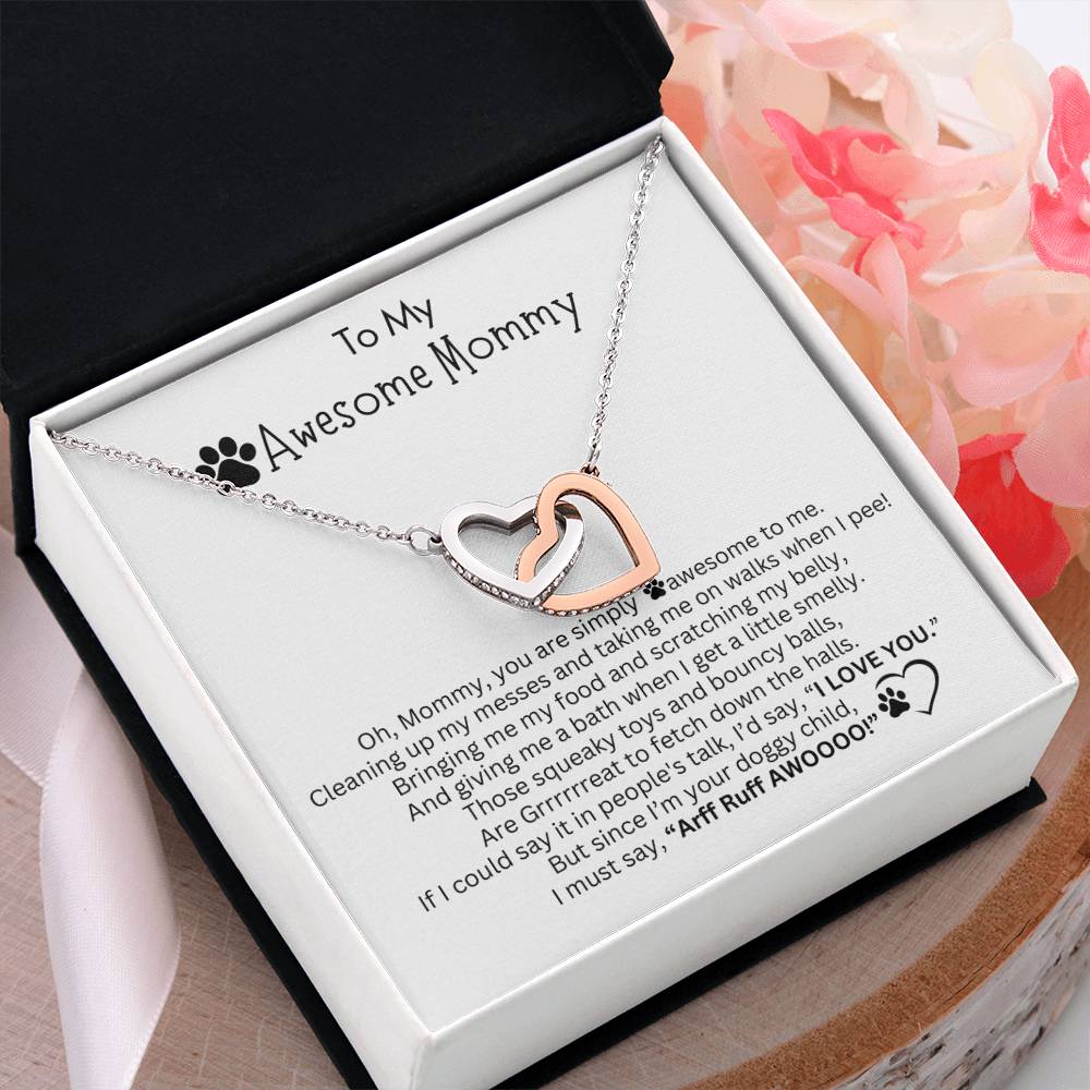 Gift for Dog Mom - Interlocking Hearts Necklace - I LOVE YOU