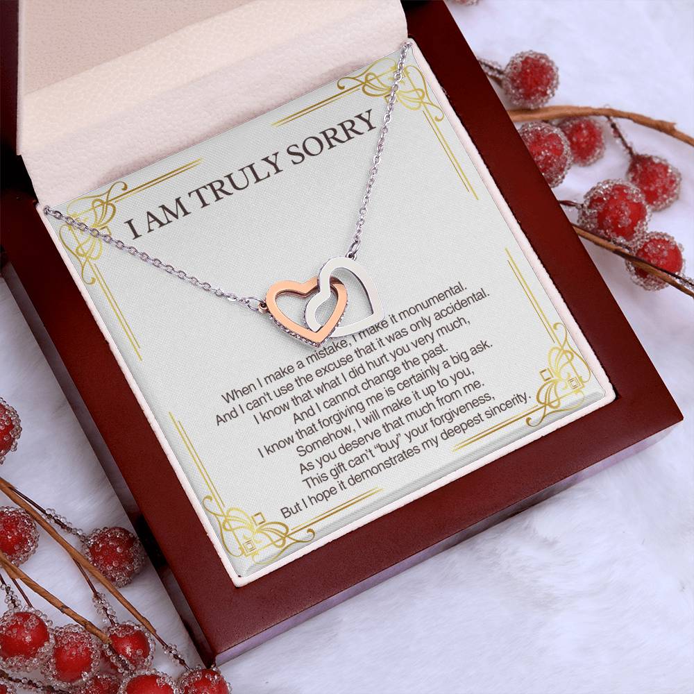 Perfect Apology Gift for Her - Interlocking Hearts Necklace - Heartfelt Gift to say "I am Truly Sorry"