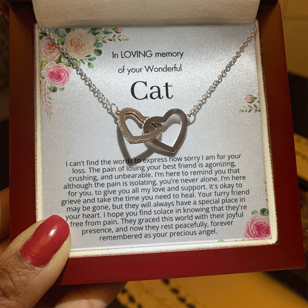 Remembrance Gift - In loving memory of you wonderful cat - Interlocking Hearts Necklace