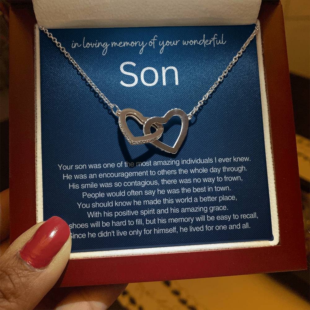 Remembrance Gift - In loving memory of you wonderful son - Interlocking Hearts Necklace