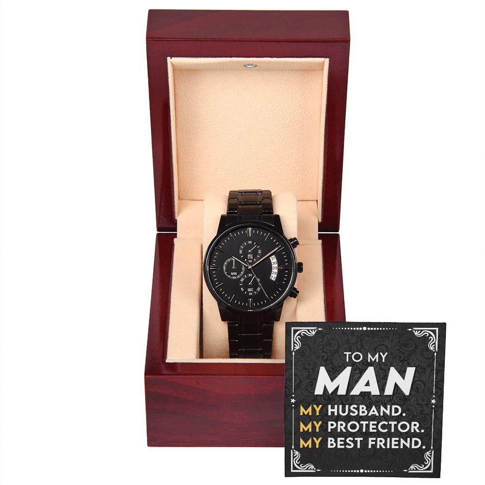 Birthday Gift For Husband - Anniversary Gift For Husband - Stylish Black Chronograph Watch