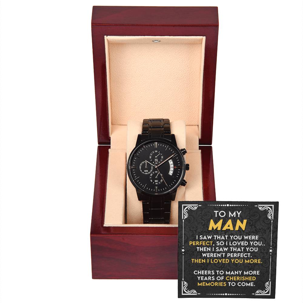 Birthday Gift For Husband, Boyfriend, Soulmate- Anniversary Gift for Him - Stylish Black Chronograph Watch