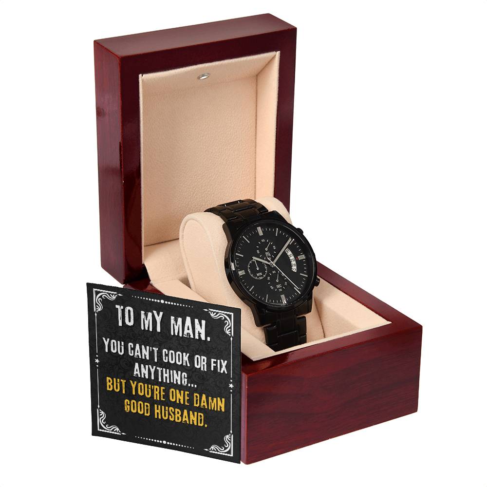 To My man - Funny Gift for Husband - Black Chronograph Watch