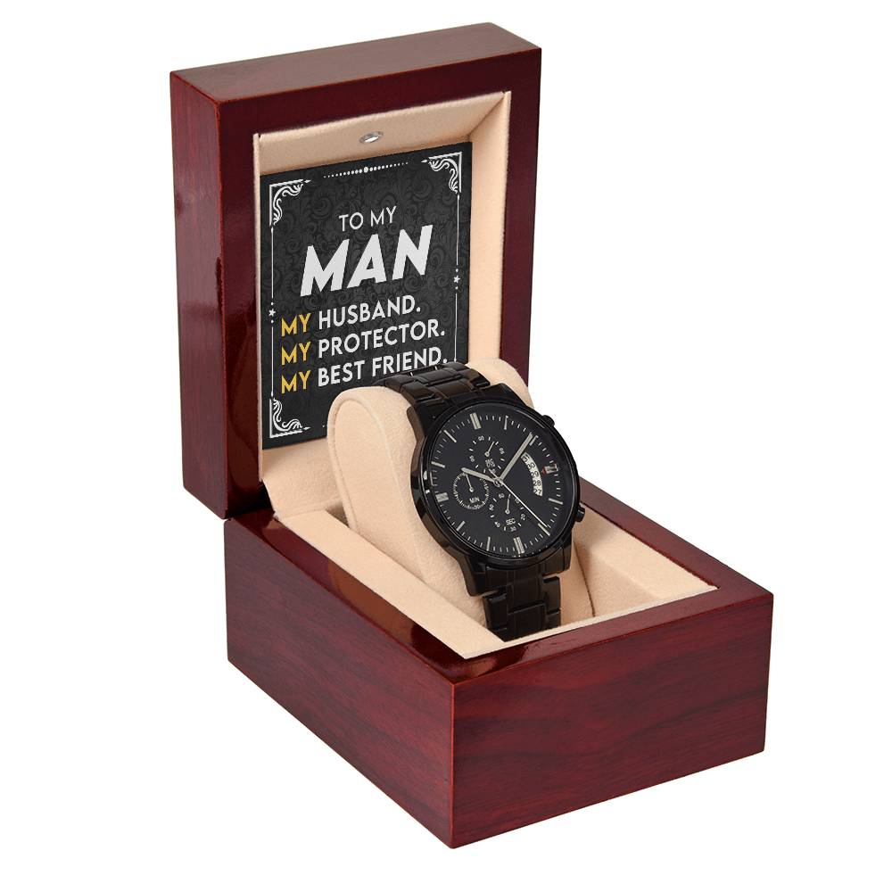 Birthday Gift For Husband - Anniversary Gift For Husband - Stylish Black Chronograph Watch