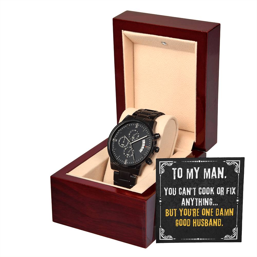 To My man - Funny Gift for Husband - Black Chronograph Watch